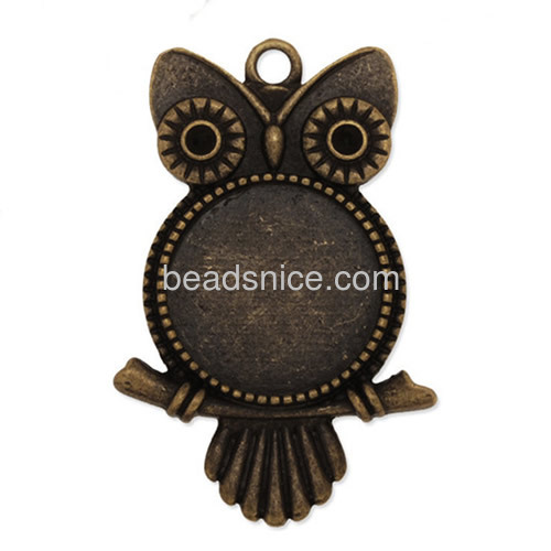 Owl pendant retro small animal pendant settings 20mm round flat pad wholesale vintage jewelry accessories zinc alloy handmade