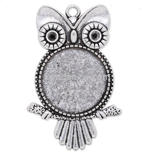 Vintage animal pendant base small owl pendant with round cabochon blanks tray wholesale jewelry accessories zinc alloy handmade