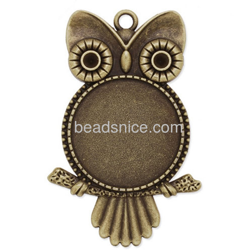 Vintage animal pendant base small owl pendant with round cabochon blanks tray wholesale jewelry accessories zinc alloy handmade