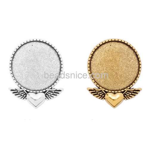 Vintage brooch pin badge brooch with heart wings cabochon round blanks tray wholesale vogue jewelry making supplies zinc alloy