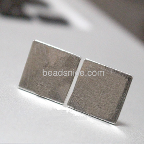 Silver mens cufflinks French shirt cuff links flat square pad DIY wholesale fashion jewelry findings sterling silver handmade