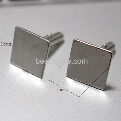 Silver mens cufflinks French shirt cuff links flat square pad DIY wholesale fashion jewelry findings sterling silver handmade