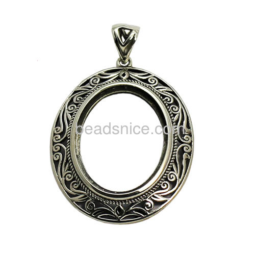 Charm necklace pendant blanks base vintage pendants settings wholesale vogue jewelry accessories Thai silver DIY oval shape