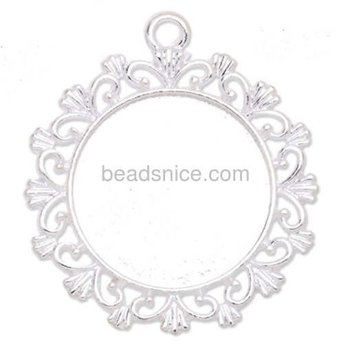 Gemstone pendant base cabochon round blanks tray filigree flower edge wholesale jewelry accessories zinc alloy Korean style DIY
