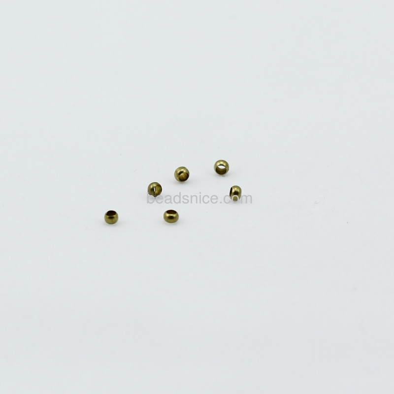 Jewelry crimp beads, brass, 2.5mm, hole:about 1.2mm,lead safe,nickel free,