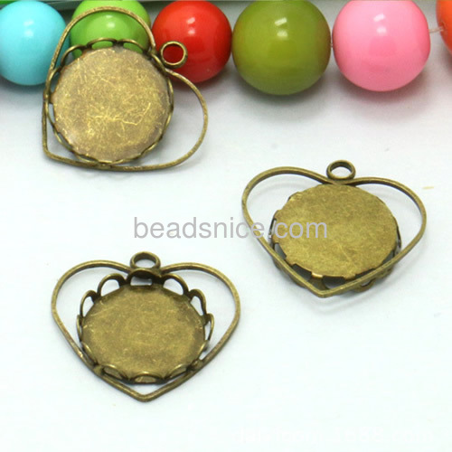 Metal necklace pendant opening heart pendants charms lace round rings blanks tray wholesale vintage jewelry accessory brass DIY