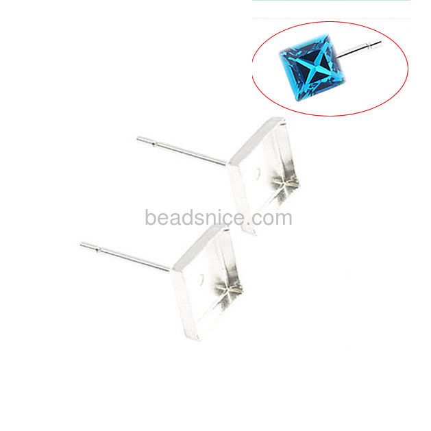 0.8mm Square stud earrings in 925 silver for fashion 11x11mm rinestone earings