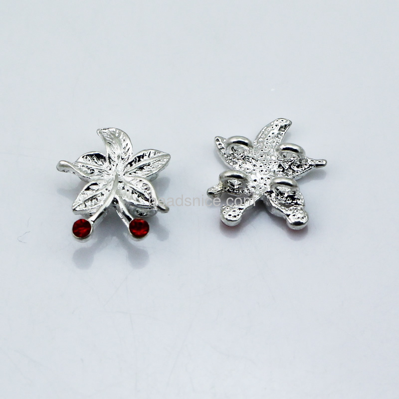 Connector Zinc alloy flower with red crystal  16X16X5mm