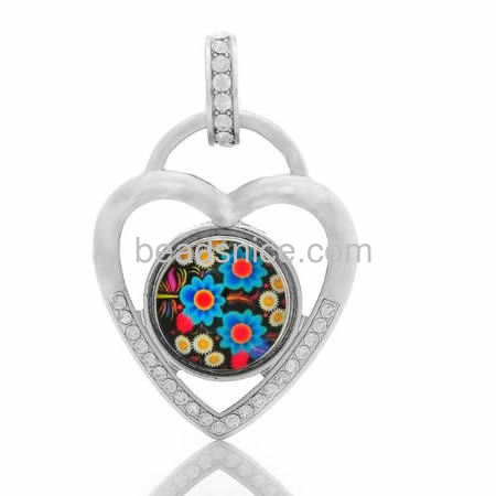 Heart necklace pendant snap button chunks pendants with rhinestone nice for your wholesale jewelry findings brass DIY