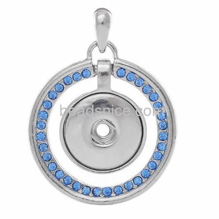 Snap button pendant blank chunks pendant with rhinestone wholesale fashion jewelry pendant settings brass DIY round shape