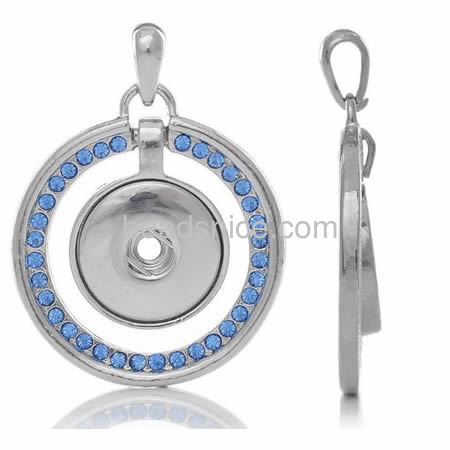 Snap button pendant blank chunks pendant with rhinestone wholesale fashion jewelry pendant settings brass DIY round shape