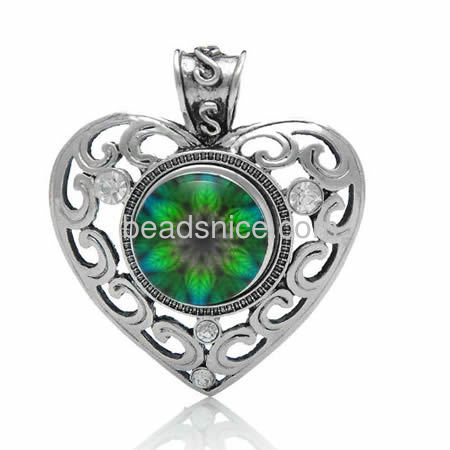 Heart pendant snap button chunks pendants with rhinestone filigree hollow wholesale jewelry accessories brass DIY