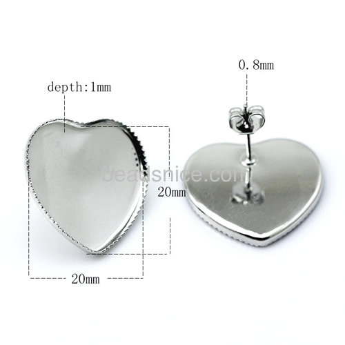 Stud earring base brass heart earring findings jewelry supply