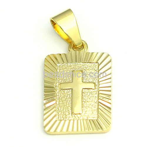 Cross pendant mens golden cross pendants wholesale jewelry making supplies brass rectangular shape real 24K gold plated