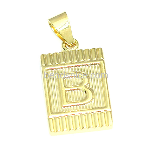 Alphabet pendant for men wholesale jewelry pendants for engraving brass square tube real 24K gold plated