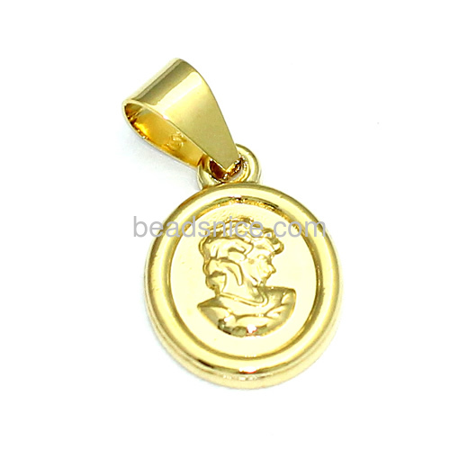 Mens pendant vintage pendants charms wholesale fashion jewelry findings brass round real 24k gold plated nickel-free lead-safe