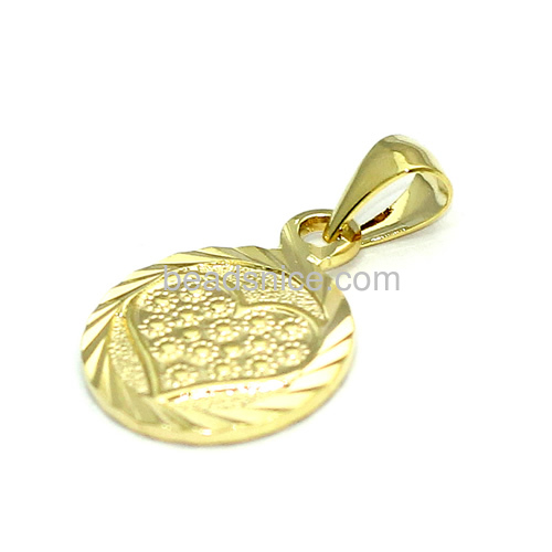 Heart pendant round shape pendant engraving heart pattern wholesale jewelry findings brass nickel-free lead-safe