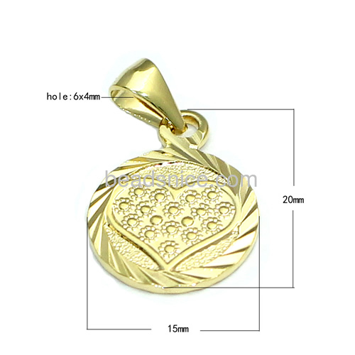 Heart pendant round shape pendant engraving heart pattern wholesale jewelry findings brass nickel-free lead-safe