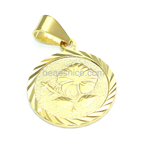 Flower pendant custom metal pendant fashionable jewelry brass round shaped 24k real gold plating