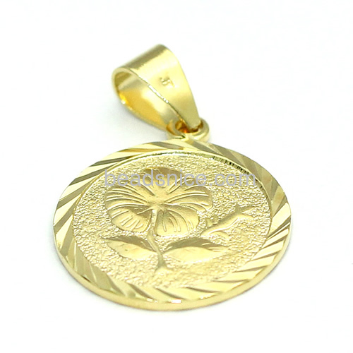 Flower pendant custom metal pendant fashionable jewelry brass round shaped 24k real gold plating