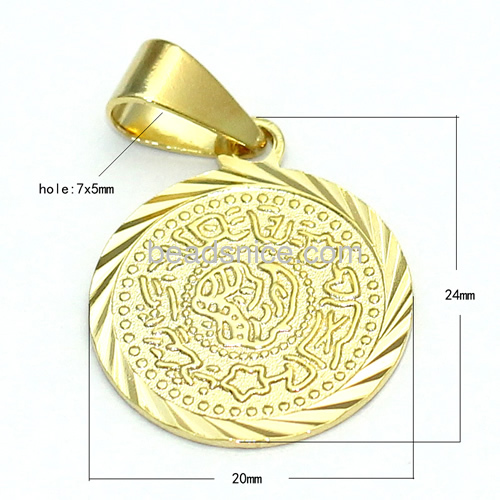 Fashion pendant charms muslim pendants symbol wholesale vogue jewelry findings 24k real gold plating brass round shape