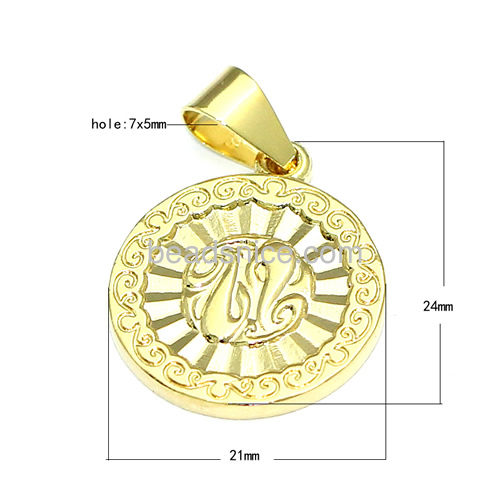 Fashion pendant initial personalized gold necklace pendants charms gold plated jewelry finding brass round