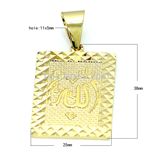Muslim pendants religious golden pendant wholesale jewelry findings brass square shape gift for her nickel-free lead-safe