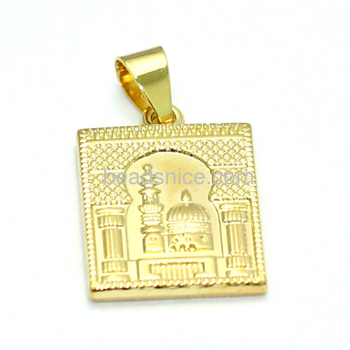 Pendant necklace charms and pendants fashionable jewelry finding palace shaped square 24k real gold plating