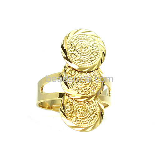 Latest gold finger ring designs adjustable coin rings wholesale fashion jewelry findings brass gold plated gifts nickel-free