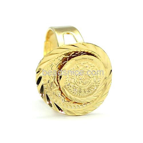 Fashionable rings charms coin ring adjustable jewelry fashion accessories brass DIY gifts 24k real gold plated