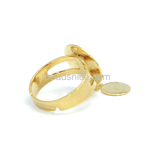 Charm coin ring personalized rings with small pad wholesale fashion jewelry findings brass nickel-free lead-safe
