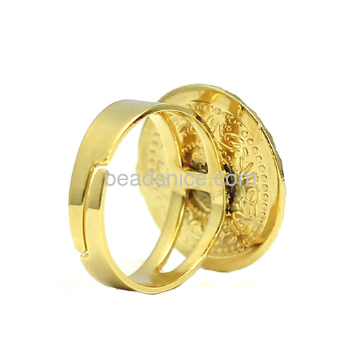 Rings jewelry fashionable personalized coin rings adjustable wholesale jewelry making supplies brass wide round nickel-free lead