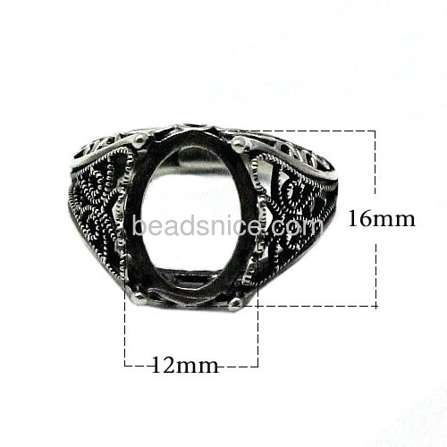 Silver rings blank fashion rings jewelry filigree hollow rings settings wholesale sterling silver nickel-free oval shape vintage