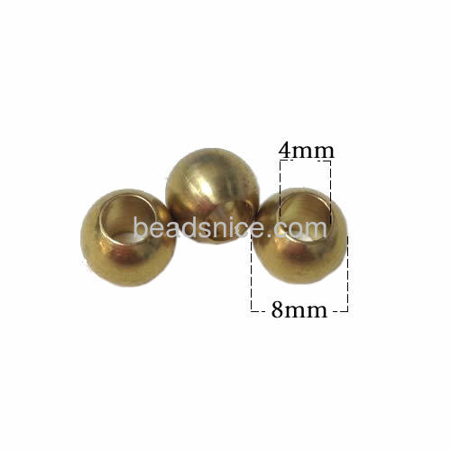 Jewelry smooth surface spacer beads, brass, round,nickel  free, lead free, 8mm, hole:4mm,