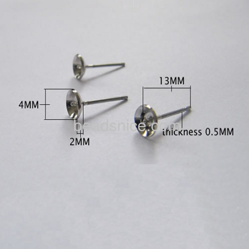 Stainless steel ear stud with pin for more than 0.5mm hole halfdrilled bead