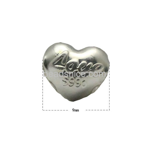 Classical silver heart bead silver fine jewelry making pure sliver jewelries accessories valentines day gift for her