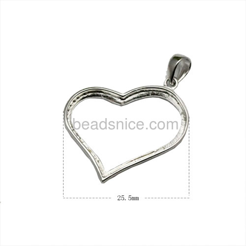 Sterling silver pendant setting fashion love heart  pendant accessories for findings jewelry making gift for her