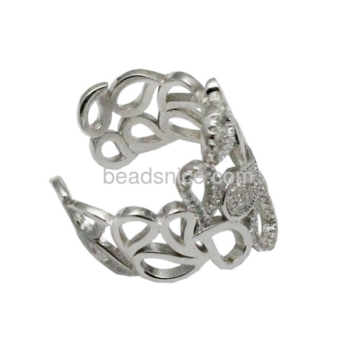 Pure 925 sterling silver adjustable fashionable rings with hollow out small leaves setting vintage women ring