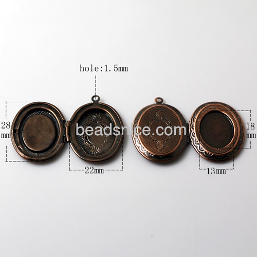 Brass locket photo pendant,33x23.5mm & 23x16mm,fit 13x18mm cabochon , hole:approx 1.5mm,oval,nickel free,lead safe,