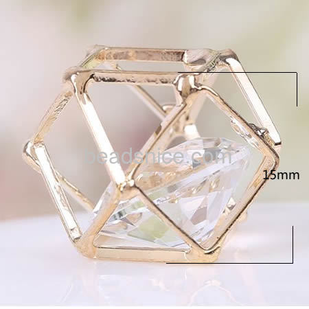 Copper charm pendants cube metal  clear rhinestone hollow for diy jewelry making