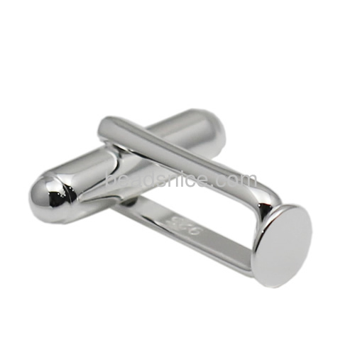 Solid 925 siver cuff link finding cufflink blank with 6mm flat pad