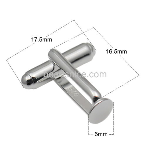 Solid 925 siver cuff link finding cufflink blank with 6mm flat pad
