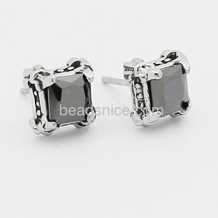 Classic women earrings stainless steel stud earrings with square black  zirconia diamond