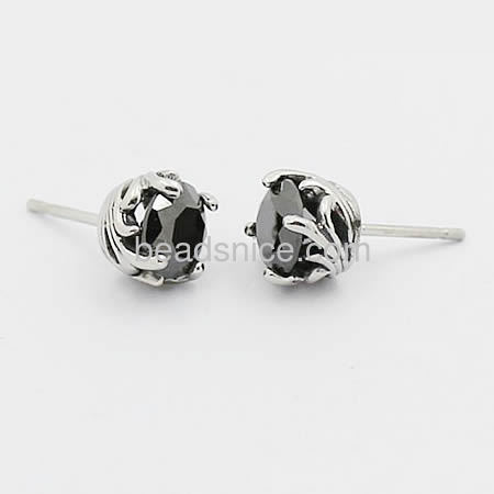 Fancy black diamond stud earrings stainless steel earrings settings