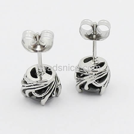 Fancy black diamond stud earrings stainless steel earrings settings