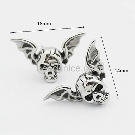 Earring finding with stainless steel  skull wing stud earring for men
