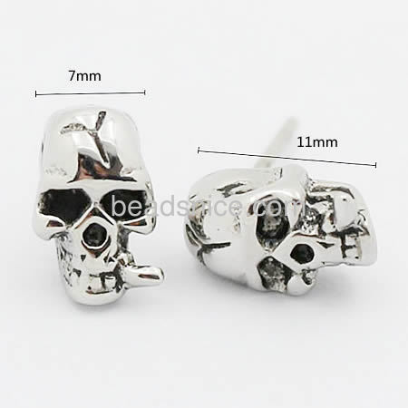 Men's tiny skull shaped  stud earrings with stainless steel earring post
