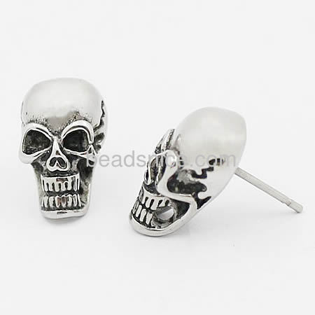 Stainless steel black skull personality stud earrings with thomas style earring