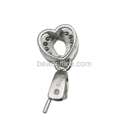 Wholesale pure 925 sterling silver new fashion heart pendant pinch bails for diy jewelry making