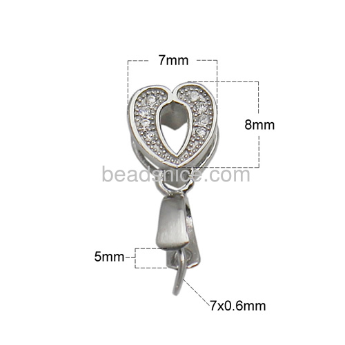 Wholesale pure 925 sterling silver new fashion heart pendant pinch bails for diy jewelry making